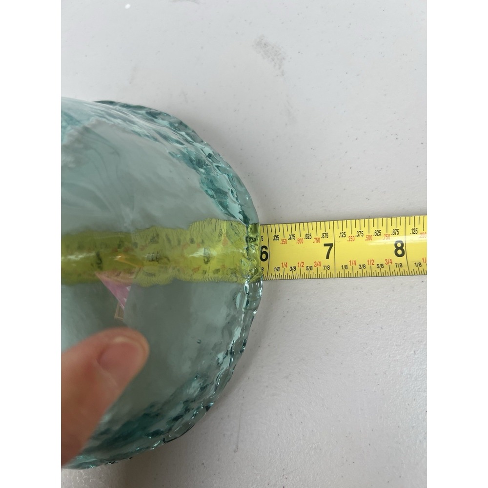 Hand Blown Recycled Glass Bowl Aqua Blue Green Bubble Artisan 6" Handmade - Picture 5 of 14
